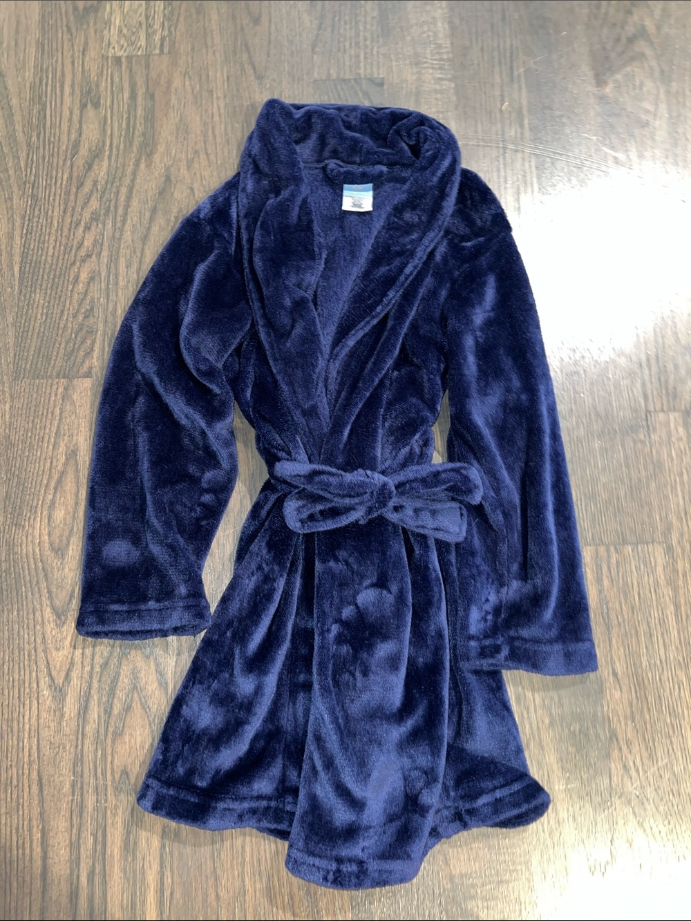 Max & Olivia Kids Plush Navy Blue Hoodless Bath Robe with Belt S-M(8/10)